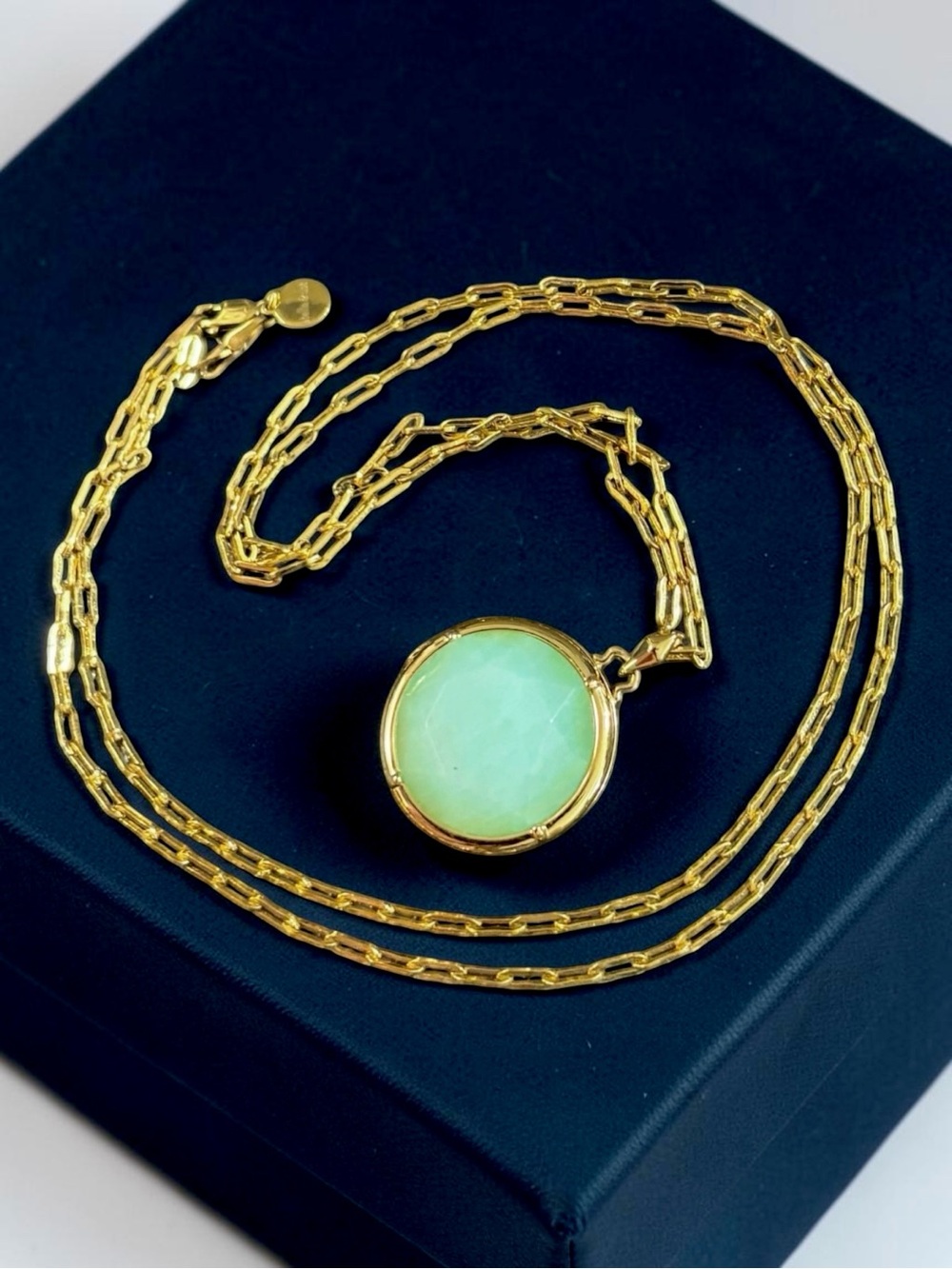 Stella & Dot Gold Chain Necklace with Green Jade Colored Locket Pendant